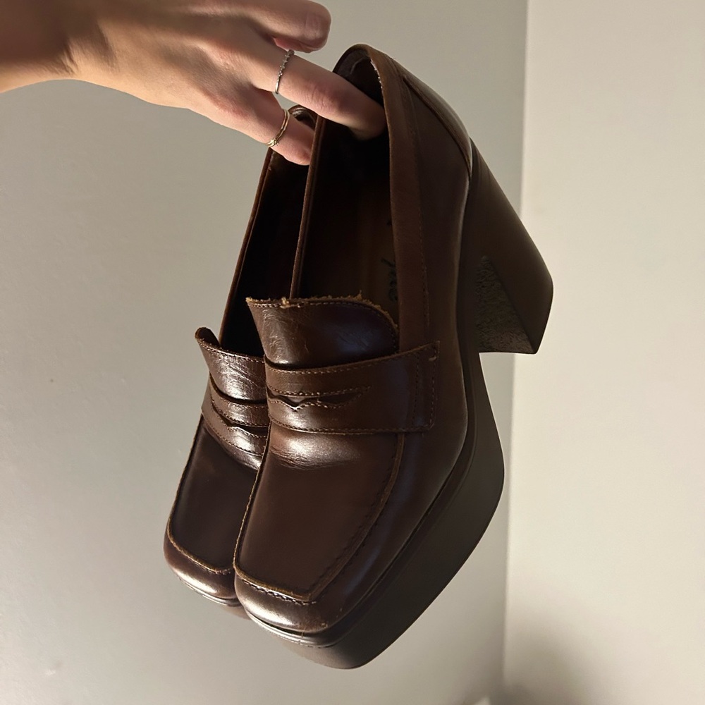 Free people brown leather platform loafers